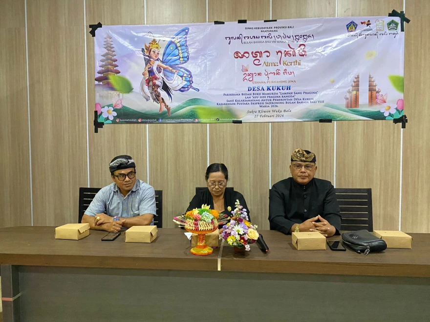 BEDAH BUKU DALAM RANGKA BULAN BAHASA BALI VIII WARSA 2026 DESA KUKUH, KECAMATAN MARGA, KABUPATEN TABANAN